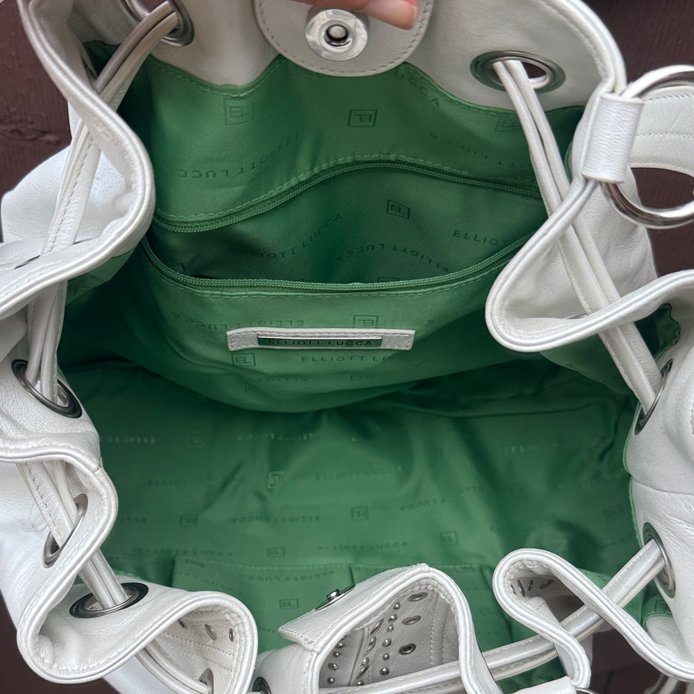 Elliott Lucca NWT Rare Anna Pearly Opalescent White Elegant Studded Hobo Bag - Picture 10 of 13